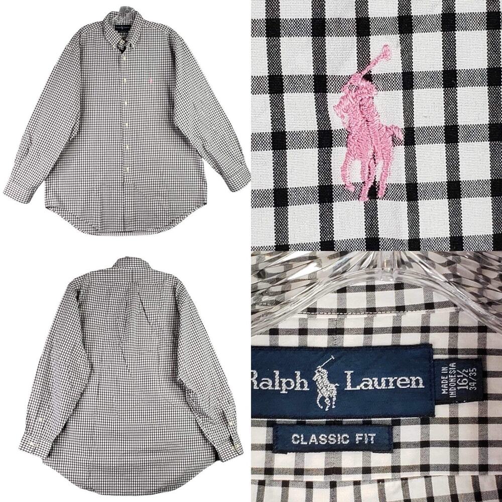 Polo Ralph Lauren Shirt Oxford Black Plaid Pink Pony Button Down Mens Size XL